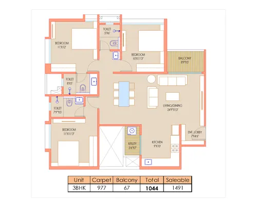 Codename Sensara NIBM Annex 3 BHK Floor Plan